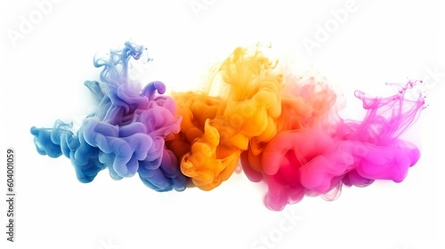 Abstract background with smoke with flowing and curling waves. Colorful clouds of gas and fume swirling and blowing in vapour effect motion. Horizontal illustration for banner design. Generative AI.
