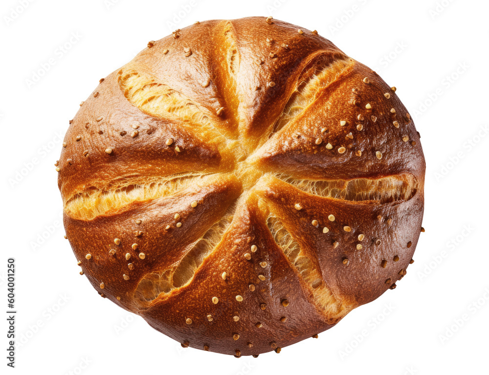 Fresh whole round loaf of bread, top view, Generative AI Fresh whole round loaf of bread, top view, Generative AI