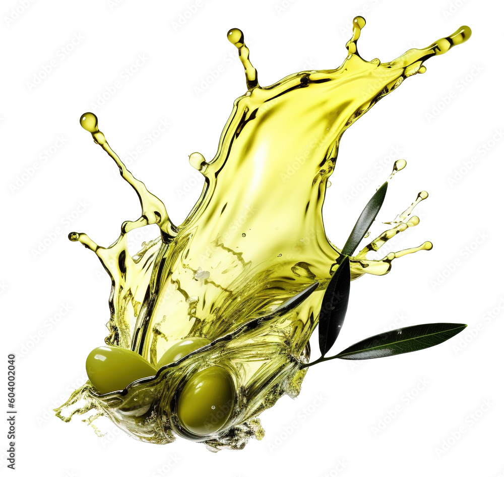 dynamic, fresh olive oil splash explosion on transparent background
