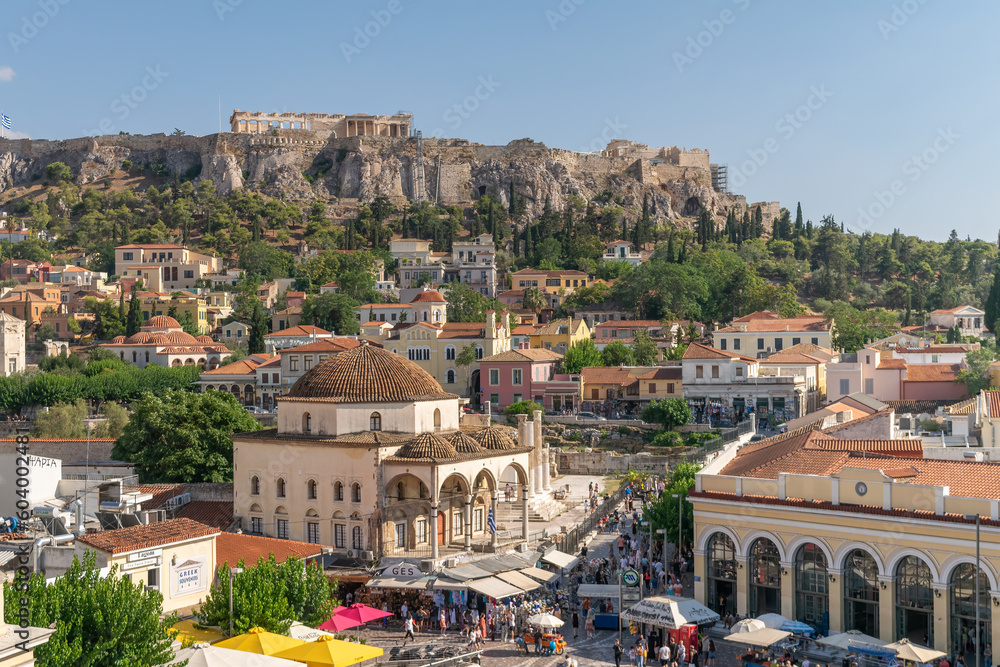 Top view of Athens in Greece with local people and tourists on an ordinary  day. Stock Photo | Adobe Stock