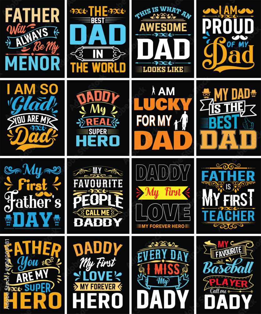 Father's day bundle t shirt design, father's day typography t shirt bundle design, father's day quotes, SVG, vintage, creative, awesome, dad cut files, Father's day quotes t shirt designs bundle,
