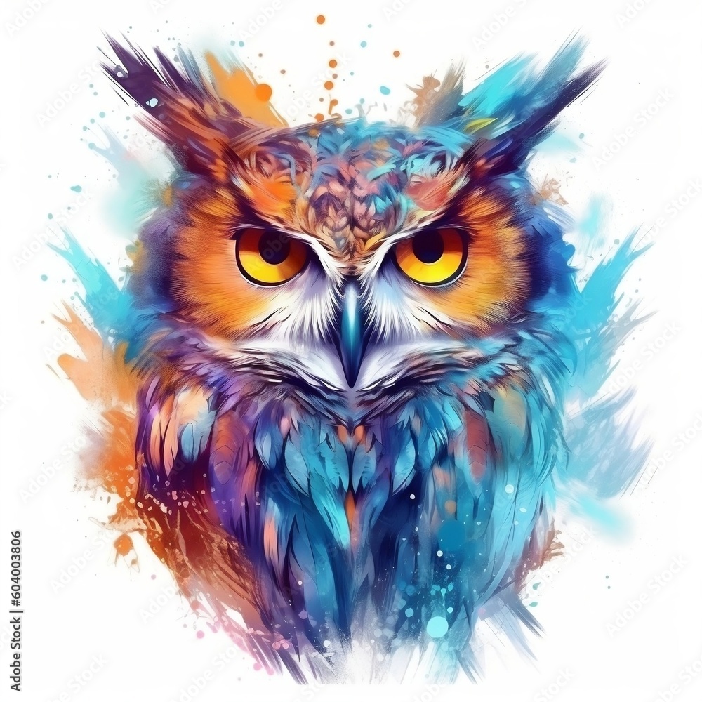 Colorful Owl Portrait. AI