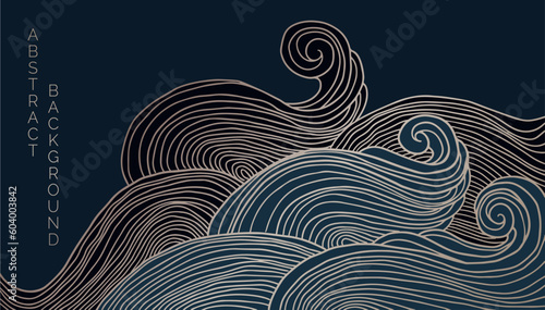 vector abstract japanese style waves in black and gold colours	