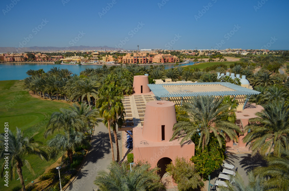 Beautiful landscape shots of El Gouna from the top of El Gouna Tower, Red Sea, Egypt, Africa