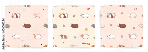 Guinea pigs minimal natural seamless pattern. Vector texture graphics for fabric, wallpaper, decorative child background.