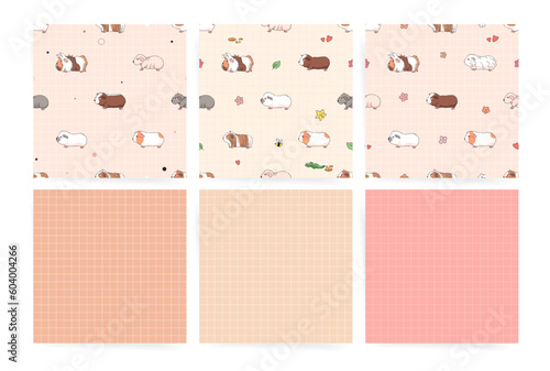 Seamless Pattern with Guinea Pigs and stripes set Vector Seamless Background with Cute Guinea Pigs.	
