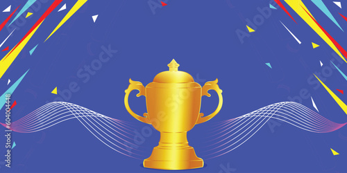 Abstract colorful cricket celebration background golden trophy vector illustration. web banner, poster, wallpaper design.