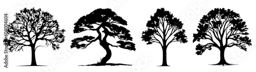 Forest woods leaves tree vector illustration set collection for logo - Black silhouette of different , isolated on white background (Generative AI)