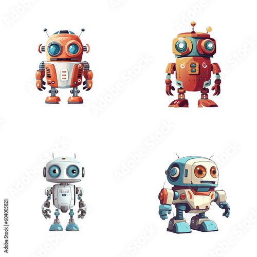 Set of robot characters , construction, medical, firefighter robot	

