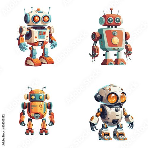 Set of robot characters , construction, medical, firefighter robot	
