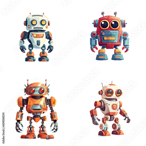 Set of robot characters , construction, medical, firefighter robot	
