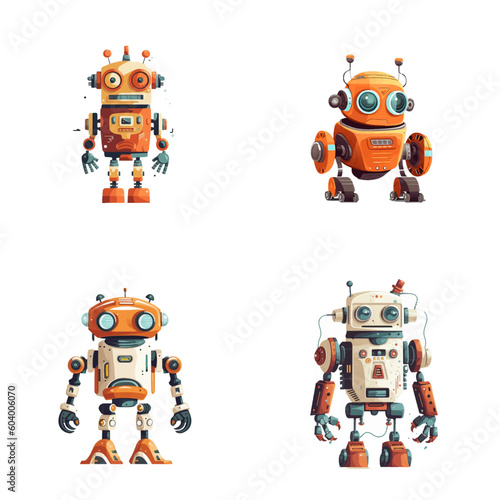 Set of robot characters , construction, medical, firefighter robot	
