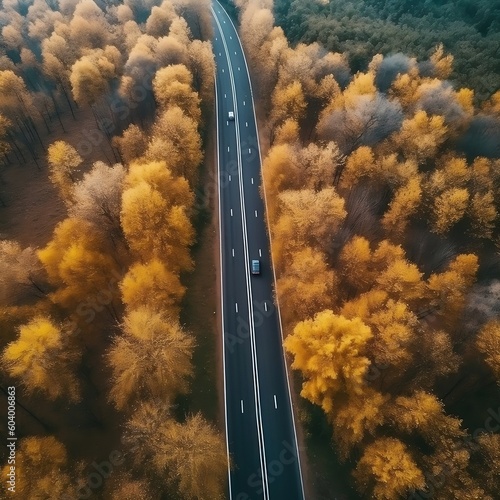 Aerial View of Green Landscape with Asphalt Road. AI