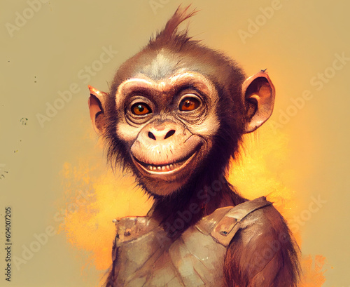 A whimsical and amusing portrait of a playful monkey, capturing its mischievous personality and humor in a delightful and charming style, generative ai © Dr_Microbe