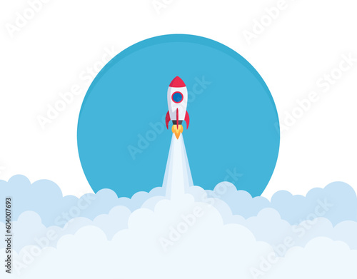 Flat design business startup launch concept, rocket icon vector.