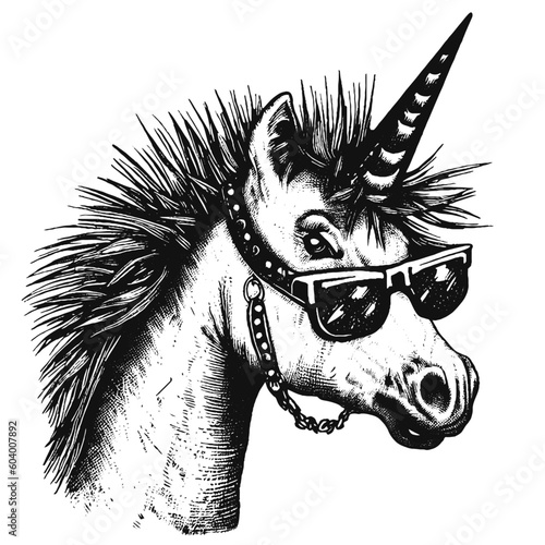 cool punk unicorn wearing sunglasses sketch