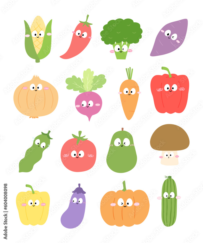 set of cute kawaii various vegetables cartoon characters collection set of cute kawaii various vegetables cartoon characters collection