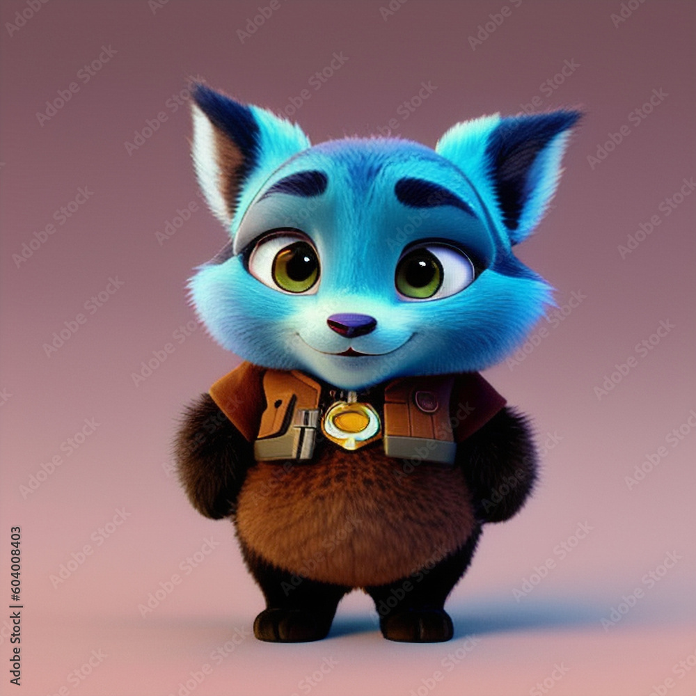 Cute illustration of a furry and blue adorable cartoon character