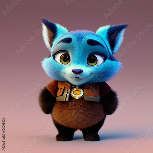 Cute illustration of a furry and blue adorable cartoon character
