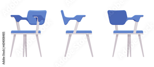 Kitchen side chair furniture set, natural light, blue. Dinner party room, cafe, restaurant classic modern interior design accent. Vector flat style cartoon home, office isolated on white background