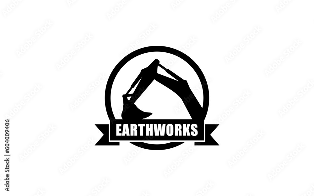 Excavator symbol with silhouette style for logo template, sign and brand. Excavator symbol with silhouette style for logo template, sign and brand.