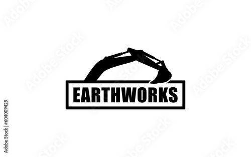 Excavator symbol with silhouette style for logo template, sign and brand.