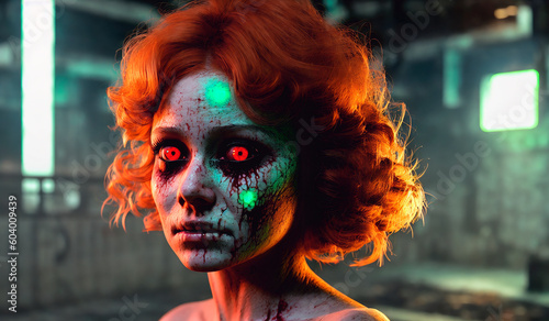 Portrait of a zombie woman. Generative AI. © Anton Dios