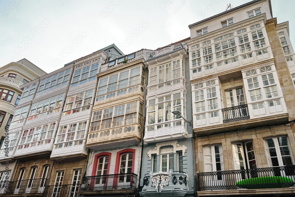 Historic buildings in San Andres street, in the city of A Coruna Coruna, Galicia, Spain 05/02/2023