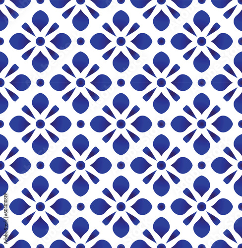 Porcelain pattern. Chinese ceramic background. Blue and white pottery backdrop modern design. Indigo wallpaper. Chinaware seamless vector illustration.