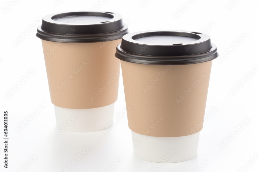 Two coffee cup isolated on white background. Generative AI Two coffee cup isolated on white background. Generative AI