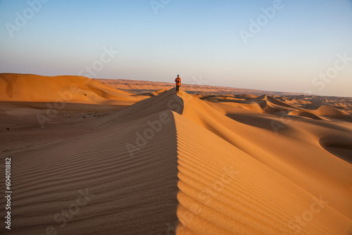Walking in desert sand dunes  Wahiba Sands  Ash Sharqiyah  Oman