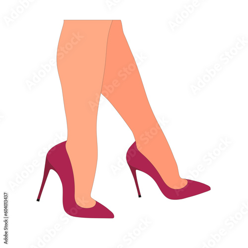 Slender, young female legs in a pose. Shoes stilettos, high heels. Walking, standing, running, jumping, dance. Women shoe model