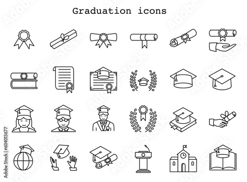 Graduation icon set in line style. High school education concept. Editable Stroke. Simple vector illustration. concept for infographic website or app.