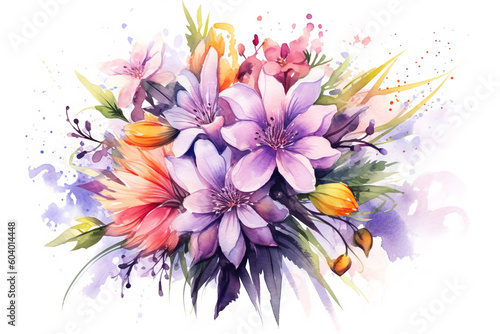 Watercolor  Illustration Spring flowers  generative ai