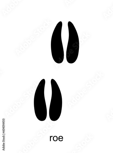 Roe Footprint. Roe Deer track. Track of forest animal. Ungulate animal footprints. Mammal animal. Black Silhouette Design. Vector illustration isolated on white background