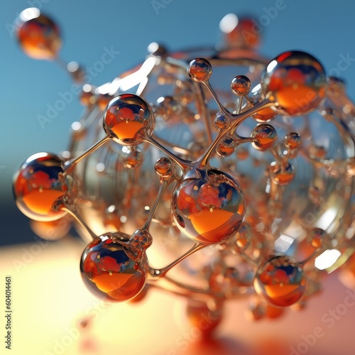 Abstract glass molecule structure, Macro shot of liquid or air,AI generated.