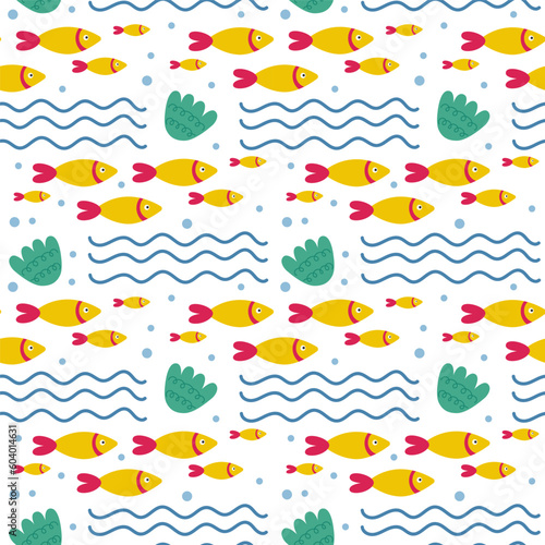 Seamless pattern with fish abstract elements. Vector background with a marine theme.