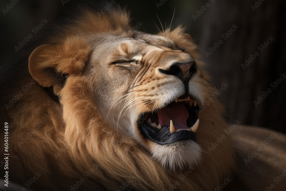 a lion is laughing
