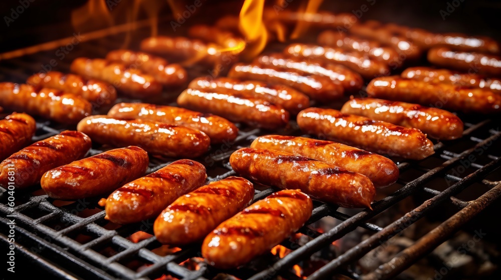 Brats on the grill. Generative AI. Brats on the grill. Generative AI.