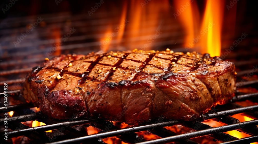 Beef steaks on the grill. Generative AI. Beef steaks on the grill. Generative AI.