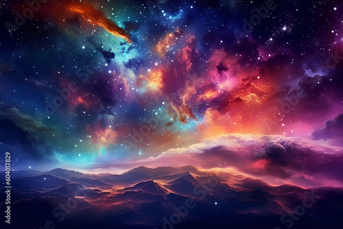 Celestial Symphony, Step into a realm where the cosmos come alive, and the wonders of the universe dance before your eyes. In this captivating AI-generated image titled "Celestial Symphony"