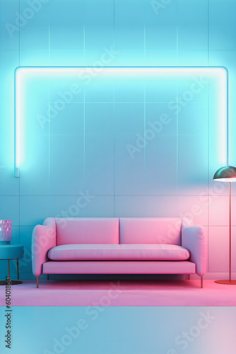 Neon Pastel Interior Delight  Blank Wall for Social Media Posts and Sale Concepts