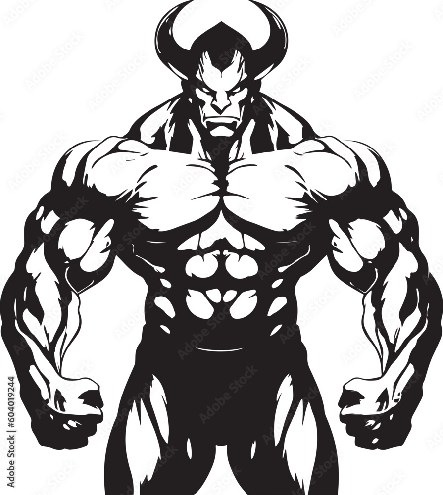 Fototapeta premium Bodybuilder devil man, strong devil man, Fitness devil man, Fitness club and gym design. Silhouette of a sports man, Vector illustration, SVG 