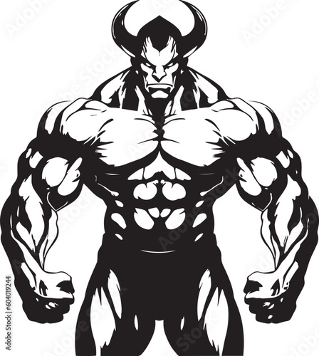 Bodybuilder devil man, strong devil man, Fitness devil man, Fitness club and gym design. Silhouette of a sports man, Vector illustration, SVG	
