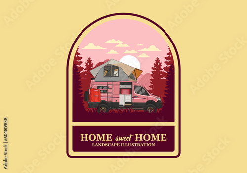 Large van with roof tent illustration design