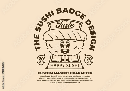 Cute vintage style drawing of sushi character with feet