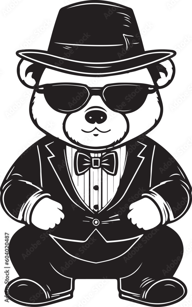 Teddy bear in a business suit and sunglasses, Vector illustration, SVG