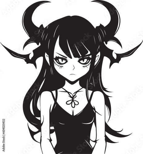 Scary demon girl with horns, Vector, Illustration, SVG