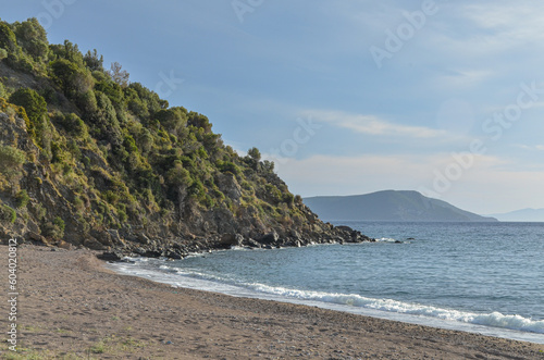 scenic view of Tuzla Bay and Tuzla Beach on Turkish Aegean coast near Kucukbahce (Karaburun, Izmir province, Turkiye)