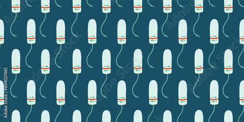 Menstrual periods seamless pattern tampon, pads, menstrual cup. Female regular menstrual cycle concept.